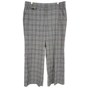 LOFT Plaid Wide Leg Crop Pants Gray Pink‎ Size 14P Career Casual Office Preppy